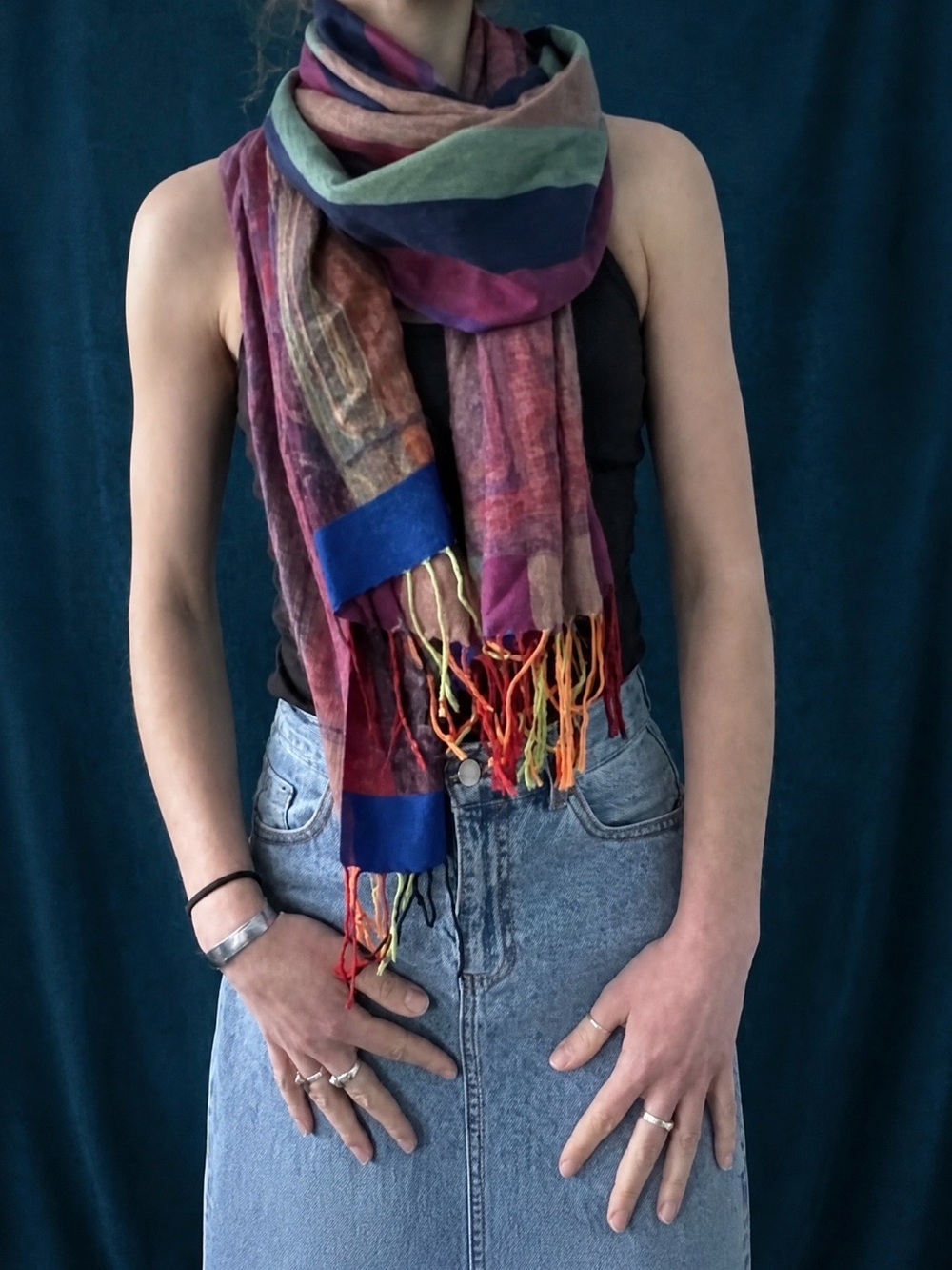 Vintage Statement Reversible Woven Scarf • Multicolor Wrap & Shawl